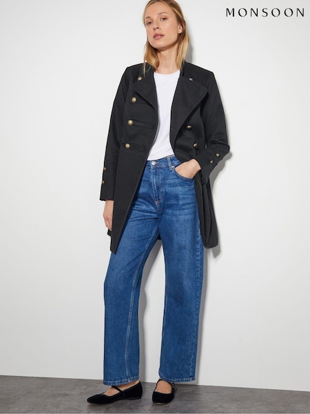 Monsoon Black Inez Military 100% Cotton Jacket (AL8669) | €184