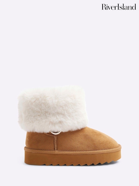 River Island Girls Suedette Faux Fur Cuff Lined Boots (AL8712) | 116 LEI