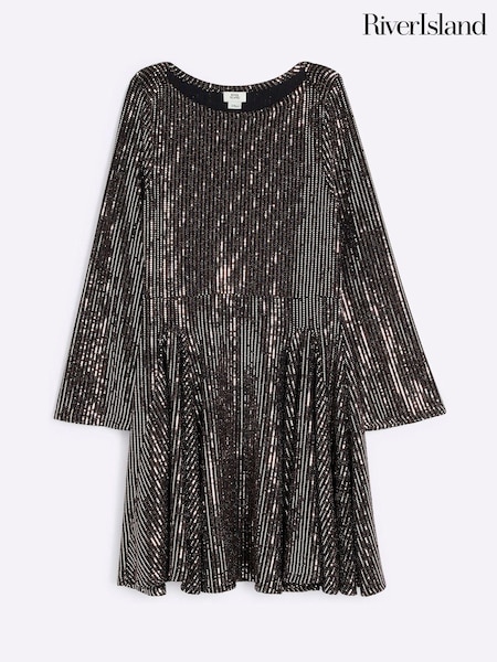 River Island Metallic Girls Rose Gold Mirror 100% Cotton Dress (AL8721) | €37