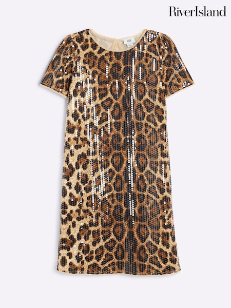River Island Girls Leopard Sequin Tshirt Dress (AL8734) | ‏6 ر.ع.‏