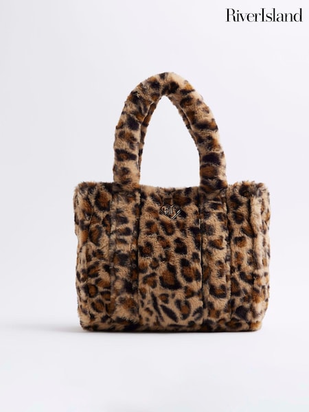 River Island Brown Girls Leopard Print Faux Fur Shopper Bag (AL8736) | AED75