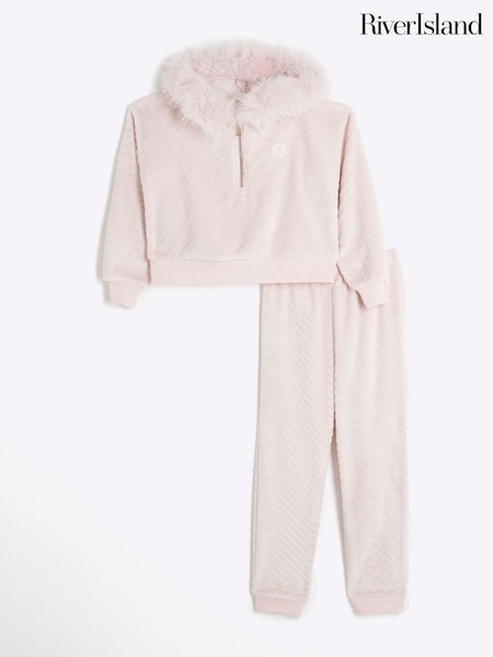 River Island Pink Girls Cosy Chevron Dress Set (AL8745) | €37
