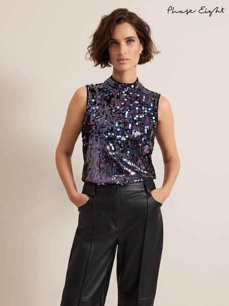 Phase Eight Purple Tasha Sequin Top (AL8812) | AED201