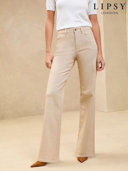 Lipsy Ecru Petite Mid Rise Wide Leg Jeans (AL8825) | $151