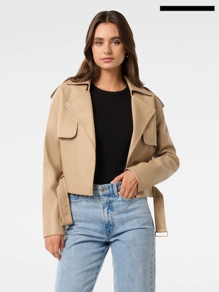 Forever New Cream Lorri Faux Leather Cropped Trench Coat (AL8863) | €64