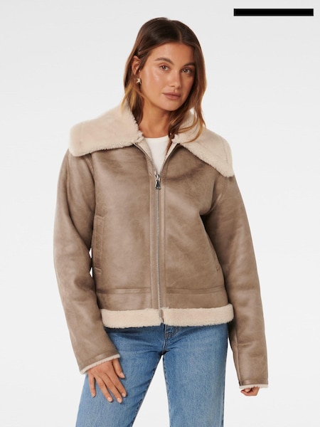 Forever New Jamie Shearling Top Collar Aviator Style Jacket (AL8896) | 459 LEI