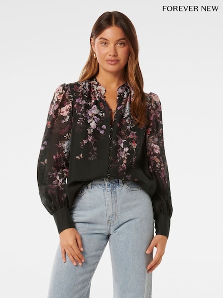 Forever New Parker Placement Print Top With a Touch of Linen (AL8908) | €86