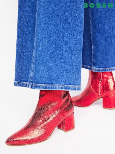 Boden Red Block Heel Leather Ankle Boots (AL8942) | AED495