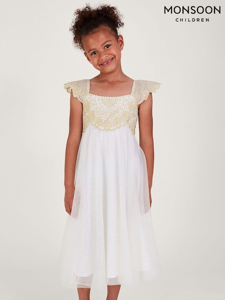 Monsoon Gold Estella Embroidered Tulle Dress (AL8956) | AED320 - AED391