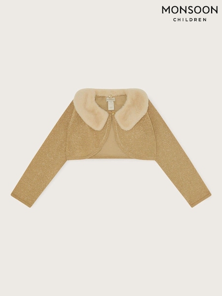 Monsoon Gold Supersoft Faux Fur Collar 100% Cotton Cardigan (AL8967) | ₪126 - ₪146