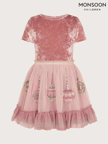 Monsoon Pink Short Sleeve Velvet Christmas Bauble Dress (AL8972) | AED189 - AED213