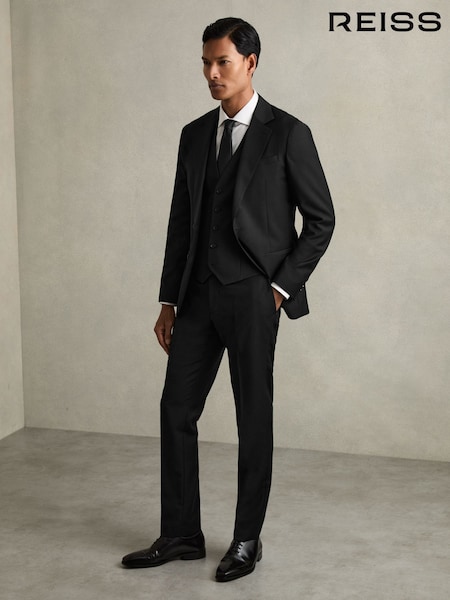 Reiss Black Aspire Slim-Fit Wool Suit Waistcoat (AL8991) | €180