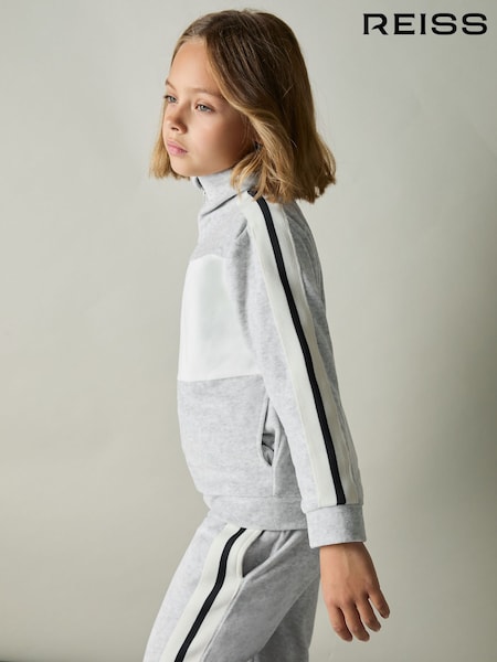 Reiss Grey Chance 9-13 yrs Velour Panelled Tracksuit Top (AL8996) | AED310