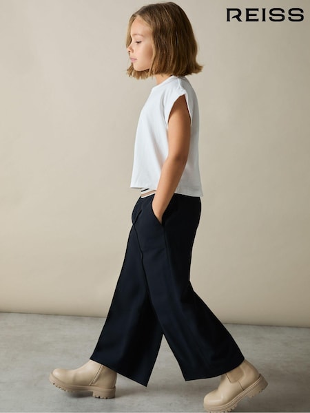 Reiss Navy Abs 4-9 yrs Stripe-Waistband Wide-Leg Trousers (AL8997) | $80