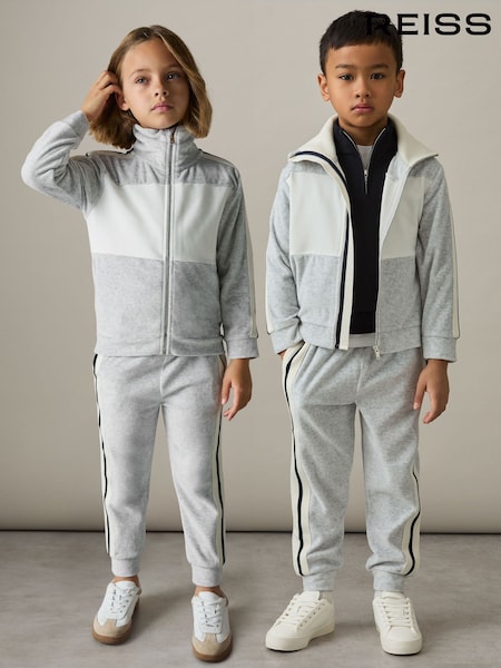 Reiss Grey Chance 4-9 yrs Velour Side-Stripe Tracksuit Joggers (AL8998) | €50
