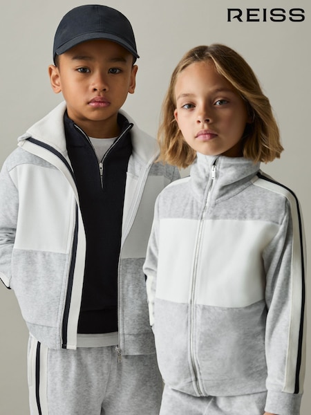 Reiss Grey Chance 4-9 yrs Velour Panelled Tracksuit Top (AL9009) | €55
