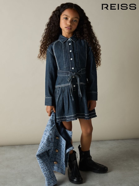 Reiss Blue Leighton 4-9 yrs Chambray Contrast-Stitch Flippy Dress (AL9012) | €99