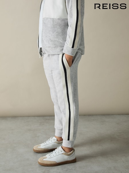 Reiss Grey Chance 9-13 yrs Velour Side-Stripe Tracksuit Joggers (AL9013) | €55