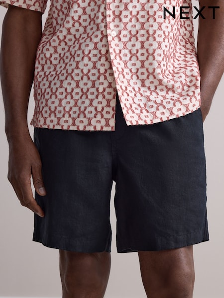 Black 100% Linen Drawstring Waist Shorts (AL9041) | €39