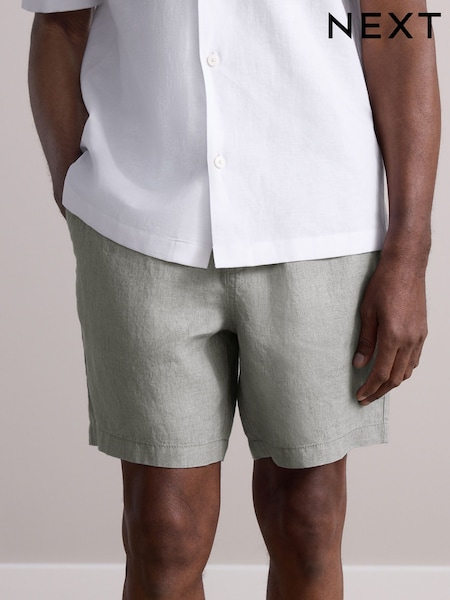Зелений відтінку шавлії - 100% Linen Drawstring Waist Shorts (AL9043) | 1 262 грн