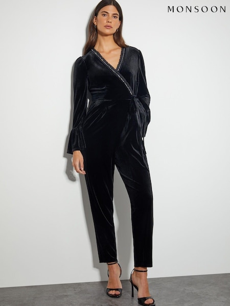 Monsoon Tara Trim Velvet Jumpsuit (AL9079) | €59