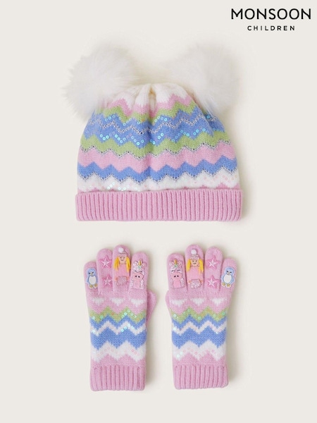 Monsoon Pink Magical Winter Beanie Hat and Novelty Knit Gloves Set (AL9228) | AED99 - AED103