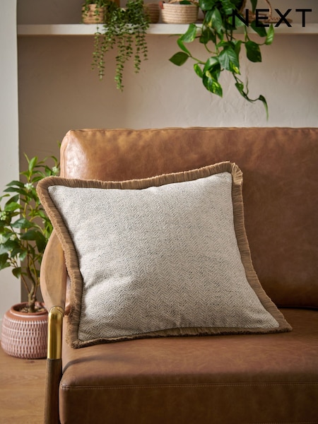 Natural Herringbone Fringe Cushion (AL9254) | €25