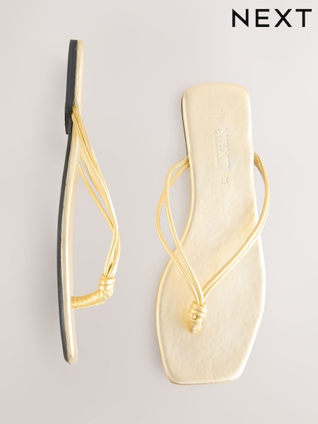 Goldfarbenes Leder - Forever Comfort® Square Toe Knotted Toe Thong (AL9257) | 30 €