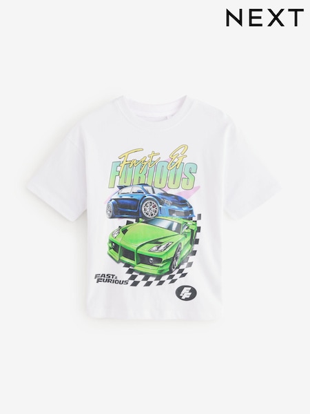 White Fast and Furious License 100% Cotton T-Shirt (4-16yrs) (AL9266) | 41 QAR - 51 QAR