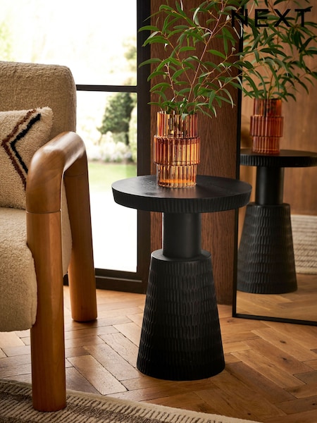 Black Carved Effect Mango Wood Side Table (AL9291) | €215