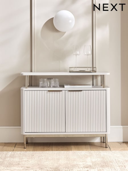 White Emilie Ribbed Drinks Cabinet (AL9300) | €365