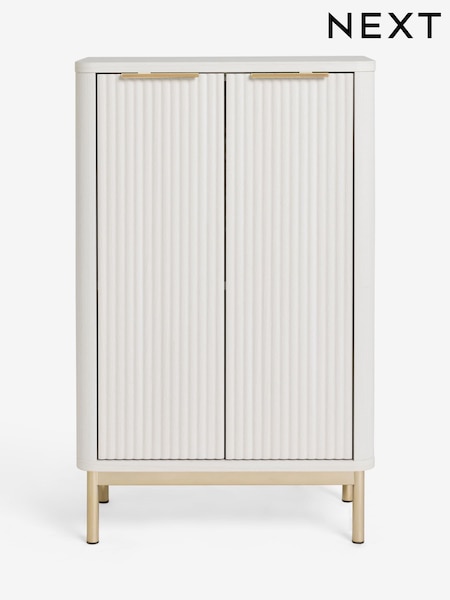 White Emilie Ribbed Space Saving Small Sideboard (AL9301) | €305