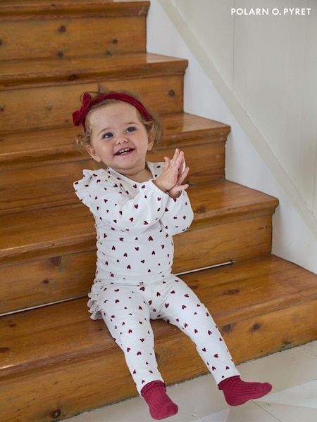Polarn O Pyret White Organic Cotton Heart Print Bodysuit (AL9332) | €12