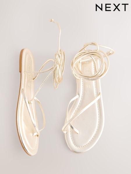Soft Gold Leather Forever Comfort® Strappy Lace Up Sandals (AL9409) | €41.50