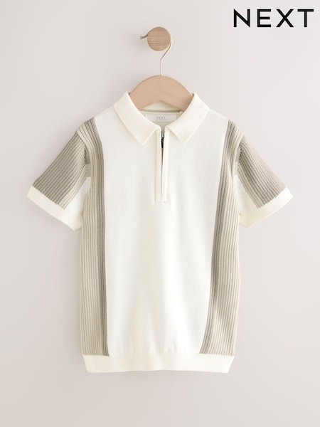 Neutral Colourblock 100% Cotton Knitted Zip Neck Polo Shirt (3-16yrs) (AL9499) | 576 UAH - 782 UAH
