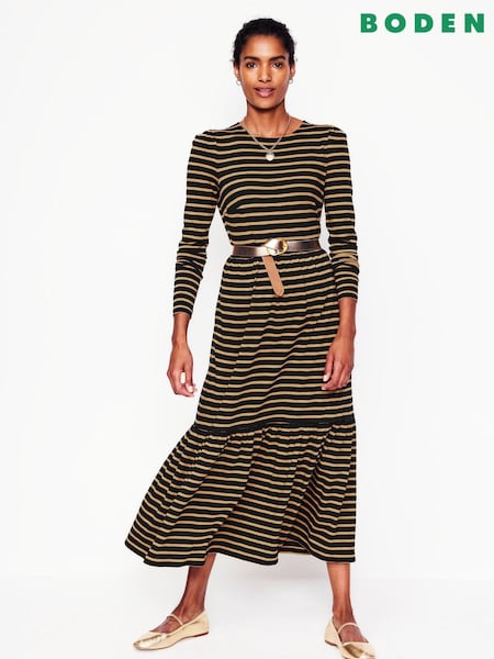 Boden Brown Emma Long Sleeve Jersey Dress (AL9521) | 4,806 UAH