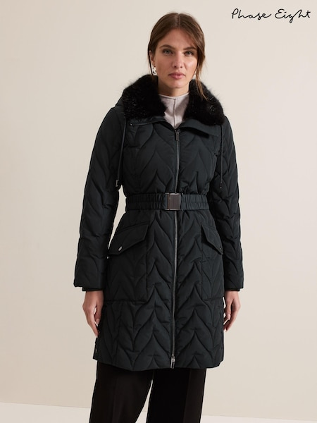 Phase Eight Black Petite Hollie Midi Puffer Coat (AL9534) | AED568