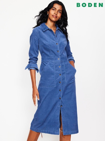 Boden Blue Flora Cord Midi Shirt Dress (AL9536) | AED320