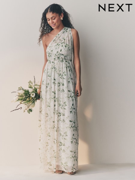 أخضر فاتح طبعة زهور - Mesh Multiway Bridesmaid Wedding Maxi Dress (AL9584) | ‏34 ر.ع.‏