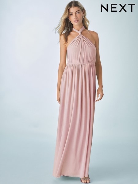Dusky Pink Mesh Multiway Bridesmaid Wedding Maxi Dress (AL9587) | 323 QAR