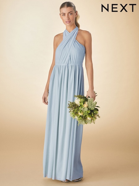 Støvet blå - Mesh Multiway Bridesmaid Wedding Maxi Dress (AL9592) | DKK685