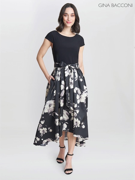 Gina Bacconi Colleen Black  Jersey  And Jacquard Printed Dress (AL9622) | €191