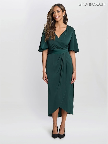 Gina Bacconi Green Misha V-Neck Midi Dress (AL9625) | €290