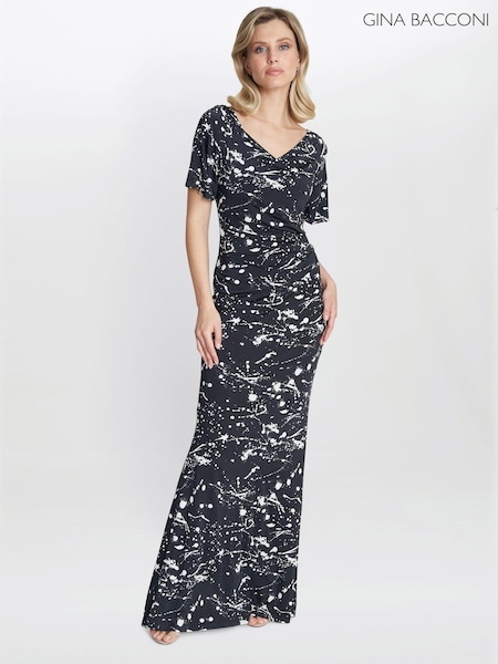 Gina Bacconi Lacy Jersey Black Maxi Dress (AL9635) | €175
