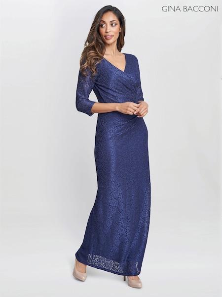 Gina Bacconi Blue Fearne Lace Wrap Maxi Dress (AL9636) | 919 LEI