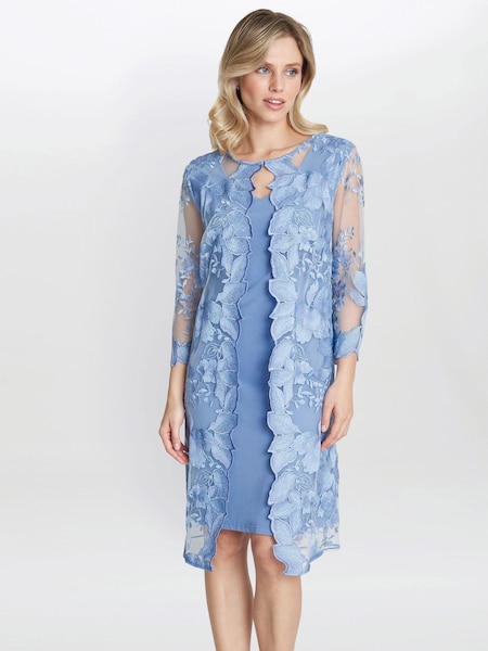 Gina Bacconi Blue Savoy Embroidered Lace Mock Jacket With Jersey Dress (AL9645) | 740 QAR