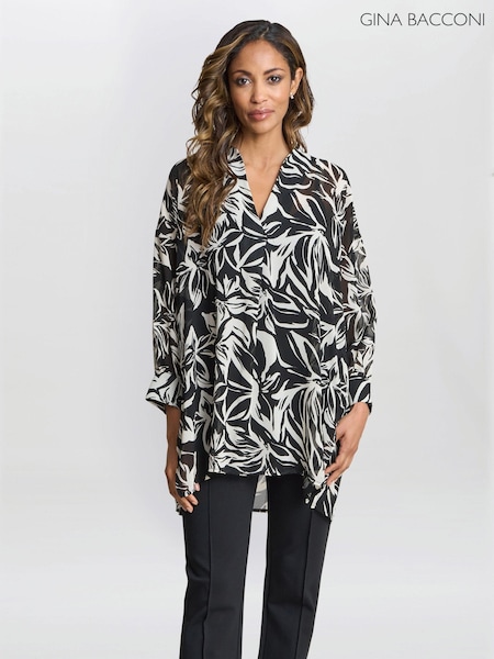 Gina Bacconi Dido Collarless Black blouse (AL9651) | ₪297