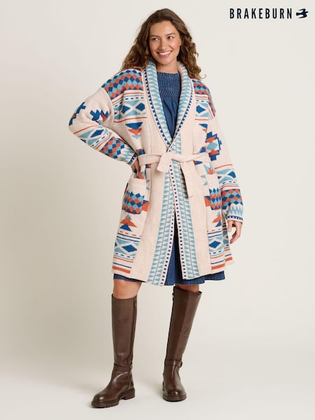 Brakeburn Cream Geo Belted Knitted Cardigan (AL9663) | €43