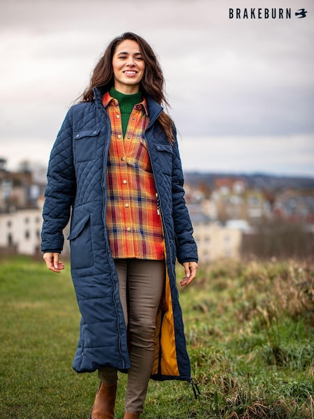 Brakeburn Blue Matravers Quilted Long Line Coat (AL9745) | €215