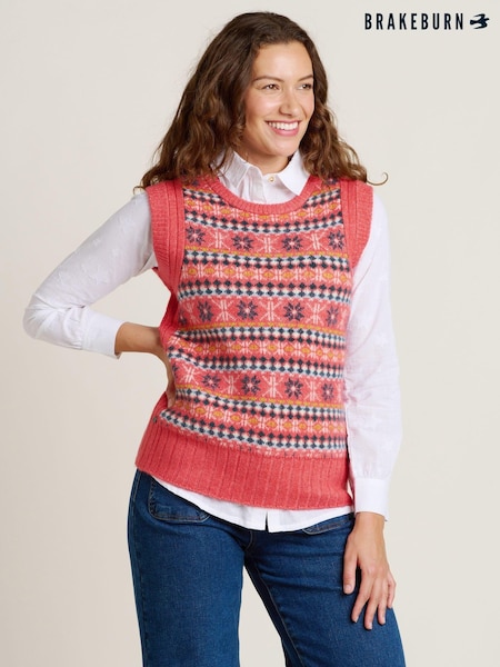 Brakeburn Pink Fairisle Pattern Knitted Vest (AL9746) | €50